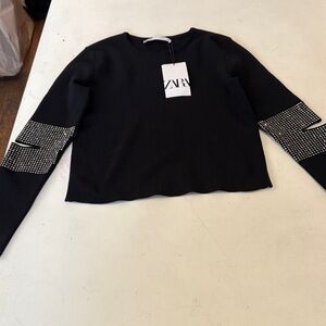 Zara Black Top with Silver Embellishments